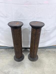 Woven Wicker Rattan Pedestal Stands, 30" Height, Rustic Style