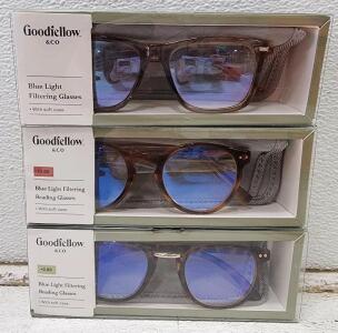 (3) Assorted Goodfellow & Co. Flat Top Blue Filtering Reading Glasses