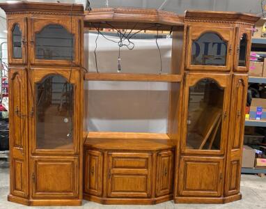 American Chestnut Folk Art Entertainment Center, Medium Oak Finish, Multiple Cabinets