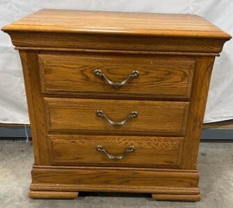 Medium Brown Wooden Nightstand with 3 Drawers, Metal Handles