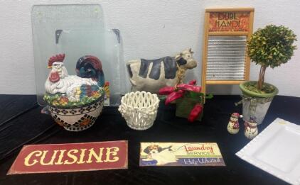Very Nice Chicken Jar / Heavy Milking Cow / Metal Signs and More