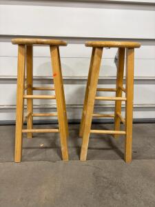 Pair of Wooden Bar Stools, Light Wood, 29" Tall, No Backrest