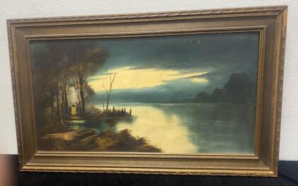 Camp Site And Lake - Framed Artwork 35x21.5