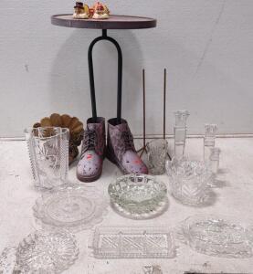 Lot Of Crystal Serving Dishes. Crystal Candle Holders. Crystal Vase + More.