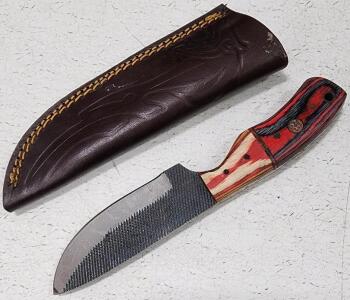 (1) Fixed Blade Cold Steel Utility Knife With Wood Handle And Sheath