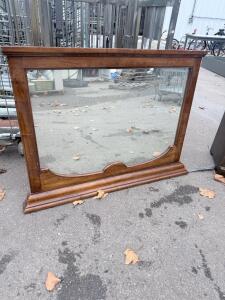 Wooden Framed Rectangular Mirror, Medium Brown Finish, Decorative Design
