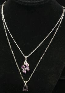 (1) Natural Purple Amethyst Flower Gemstone Necklace (1) Amethyst Teardrop Necklace
