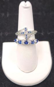 (1) Size 8 Blue And White Sapphire .925 Ring (1) Size 8 Sapphire Cross .925 Ring