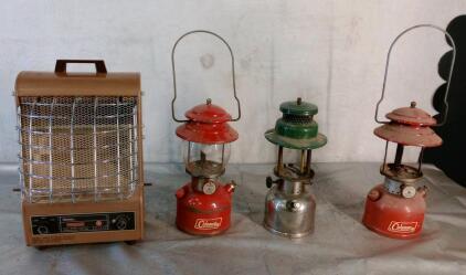 (1) Vintage Markel Electric Heater & (3) Vintage Coleman White Gas Lanterns