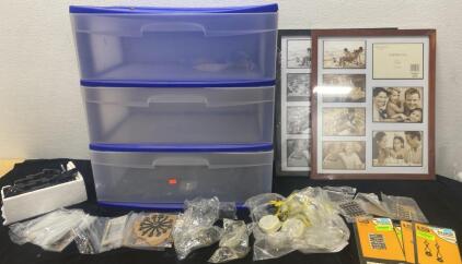 Plastic 3 Drawer Storage / (2) 16x20 Picture Frames / Clock Making Accessories