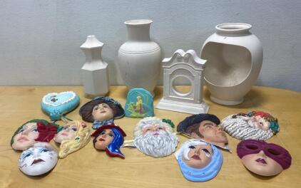 Ready To Paint vases and Clock / Painted Faces