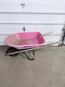 True Temper Pink Wheelbarrow, Single-Wheel, Plastic Tray, Wood Handles