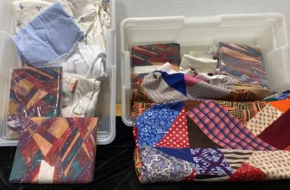 Assorted Fabric Pieces with (2) Bins with Lids