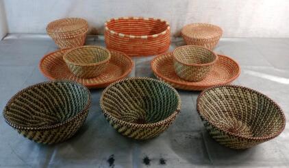 (10) Assorted Hand Woven Decorative Baskets