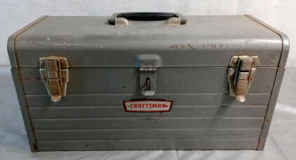 (1) Vintage Craftsman Metal Toolbox & Assorted Hand Tools