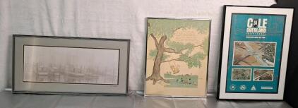 (3) Framed Pieces Of Wall Art, (1) Maritime Themed Photograph By Ron Kerble, 24" x 14" , (1) Print W/ Poem, 14" x 17" & (1) 1996 Dedication Poster For The Cole / Overland Interchange In Boise Idaho, 15" x 20"