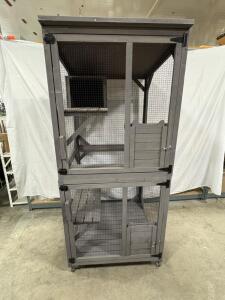 Gray Outdoor Cat Enclosure with Caster Wheels, 2 Levels, Hinged Doors