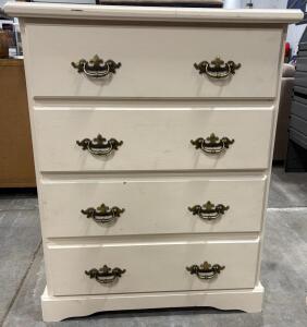Traditional 4-Drawer Wooden Chest, White with Veneer Top