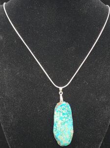 (1) 35.80 Ct. Blue Sea Sediment Jasper Gemstone .925 Necklace
