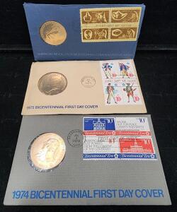(1) 1972 American Revolution Bicentennial Commemorative Medal (1) 1975 Bicentennial First Day Cover (1) 1974 Bicentennial First Day Cover