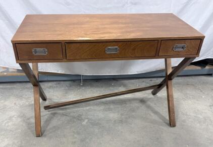 Modern Wooden Desk, 3 Drawers, Brown, X-Leg Design
