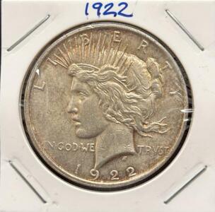1922 Peace Dollar Coin, U.S. Mint, 90% Silver, Designed by Anthony de Francisci