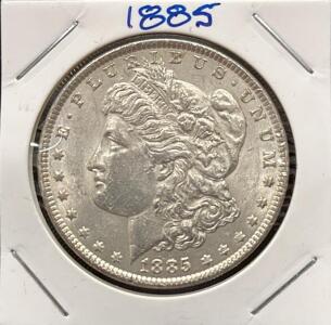 1885 Morgan Dollar Coin, United States, 90% Silver, Reeded Edge