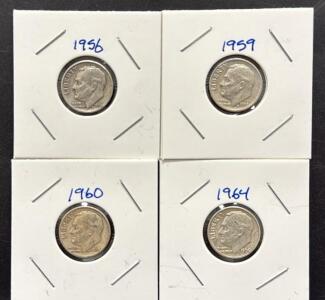 1956, 1959, 1960, 1964 Roosevelt Dimes - Silver Coins