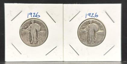 (2) 1926 Standing Liberty Quarters, United States, Silver, No Mint Mark