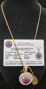 (1) .925 Silver Ruby And White Sapphire Pendant With Yellow Gold Overlay W/ Appraiser Card