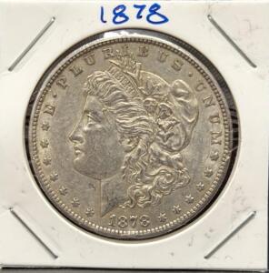 1878 Morgan Silver Dollar Coin, First Year Minted, United States