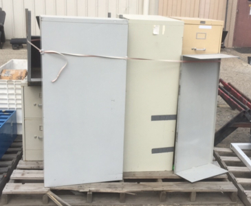 Pallet of Filing Cabinets and a Small Table