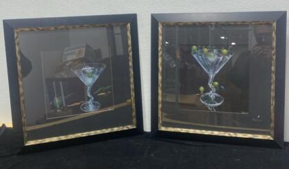 (2) Beautiful Framed Art Martinis - 21.5" x 21.5"