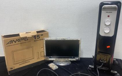 Ampd 15&rdquo; Digital LED TV - Transparent Cabinet ( Powers On ) / Pelonis Space Heater ( Powers On )