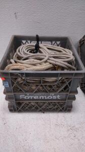 Lot Of Rope. (2) Hand Winches. 2 Car Jacks. (2) Grease Guns.