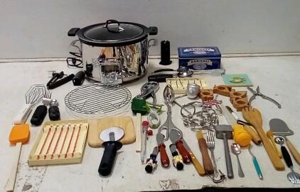 All-Clad Electric Crockpot (Clean Turns On.) Jumbo Dominoes Set (Looks Complete.) Misc Kitchenware +More.