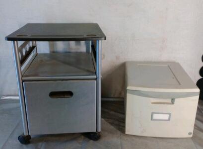 (1) Rolling Metal Cabinet W/ Drawer 17"W X 19"D x 23"Tall & (1) Plastic File Box 15"W x 18"D x 12.5"T