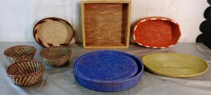 (6) Assorted Hand Woven Decorative Baskets & (1) Set Of (6) Hand Woven Placemats<br/>