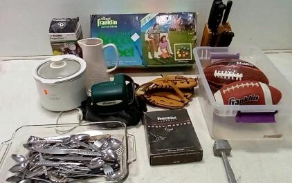Prestige Bocce Ball Set. Rival Crock Pot. Farberware Knife Set (Incomplete.) Misc Silverware. +More.