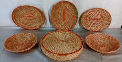 (5) Assorted Hand Woven Decorative Baskets & (1) Set Of (6) Hand Woven Placemats<br/>