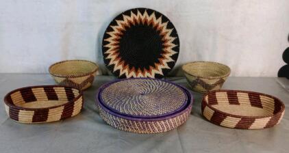 (5) Assorted Hand Woven Decorative Baskets & (1) Set Of (6) Hand Woven Placemats<br/>