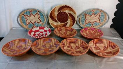 (10) Assorted Hand Woven Decorative Baskets