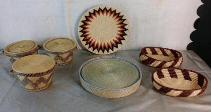 (6) Assorted Hand Woven Decorative Baskets & (1) Set Of (5) Hand Woven Placemats<br/>