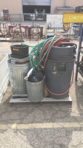 Pallet of Trash Cans and Hoses