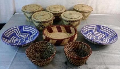 (10) Assorted Hand Woven Decorative Baskets