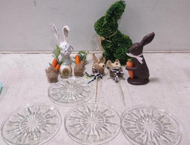 Lot Of (13) Fine Crystal Serving Plates. Rabbit Themed Home Decorations.