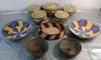 (10) Assorted Hand Woven Decorative Baskets