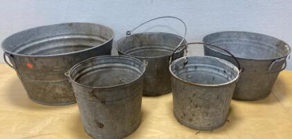 (5) Metal Buckets Various Sizes