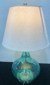 Glass Aqua Rounded Base Lamp - Great Condition- Works 26&rdquo; Tall