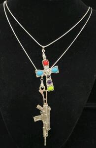 (1) .925 AK 47 Necklace (1) Turquoise Cross Pendant Necklace